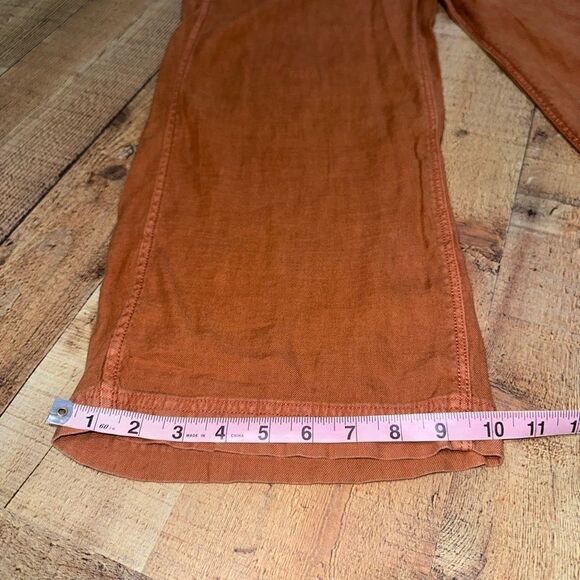 American Eagle Pants Women's 12 Rust Linen Lagenlook Wide Leg Cropped High Waist - Picture 6 of 10